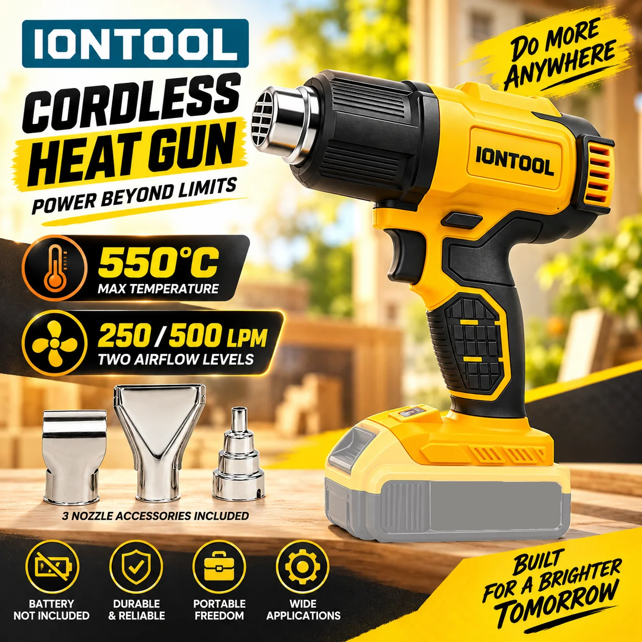 Cordless Heat Gun For Shrink Tubing - IONTOOL Giallo 550 ℃ Pistola termica